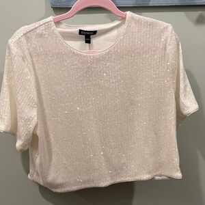 Express Women's Sparkling Cream Crop Top